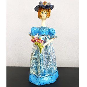 Lucien Neuquelman Blonde Pottery Lady with Hat in Blue Figurine Vtg MCM Paris
